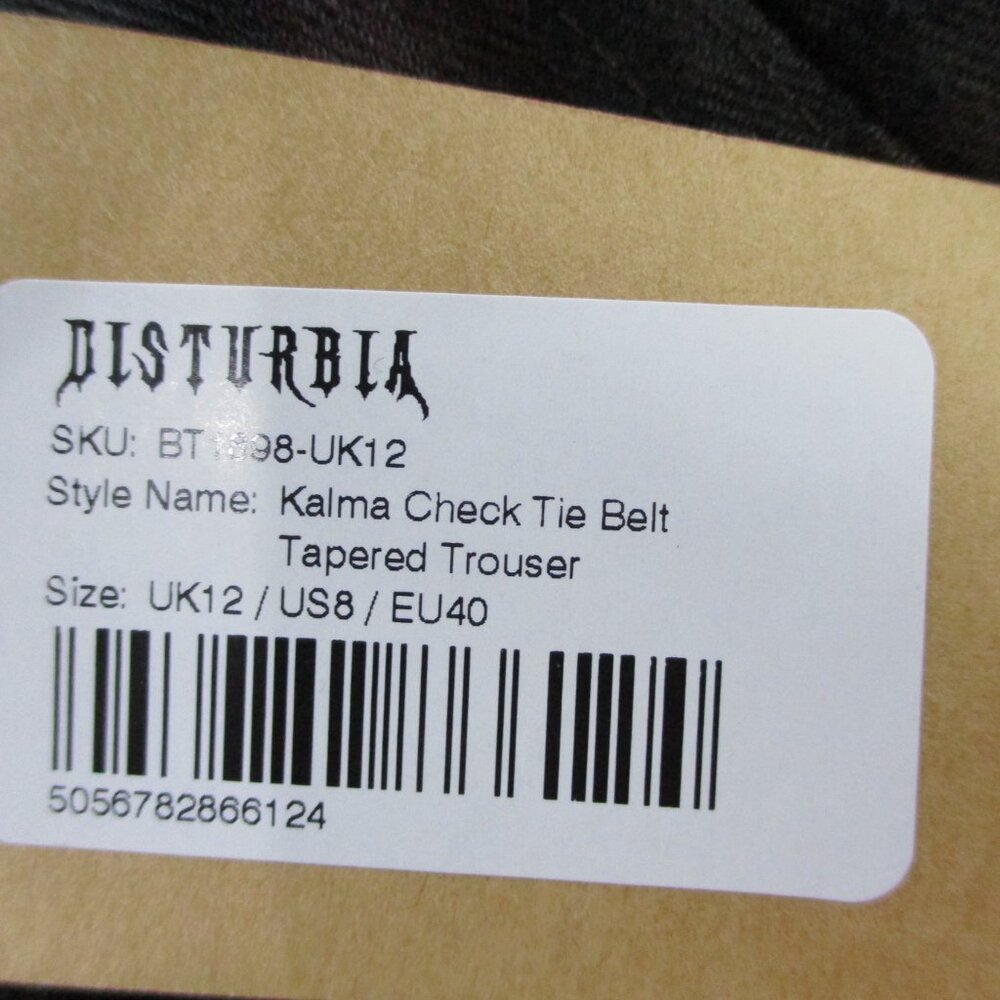 Disturbia Kalma Check Tie Belt Tapered Trouser Womens US 8 Red Multi Goth Dark - Picture 6 of 14